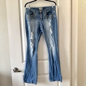 Vintage Y2k Mudd Bootcut Flare Jeans Juniors 11 Blue Fade Light Wash Distressed